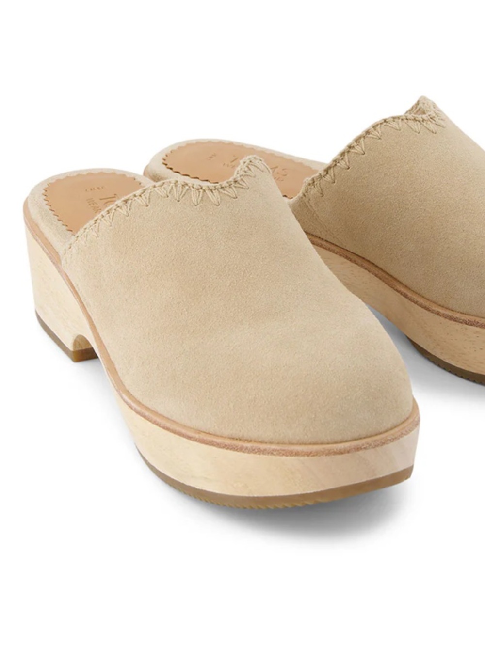 Suede Slip-On Clog Mule in Beige